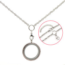 Custom stainless steel 18''+2'' silver double circle floating charms locket pendant necklace jewelry